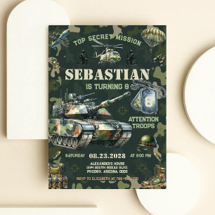 Invitation Anniversaire des garçons enfants soldat armée mili