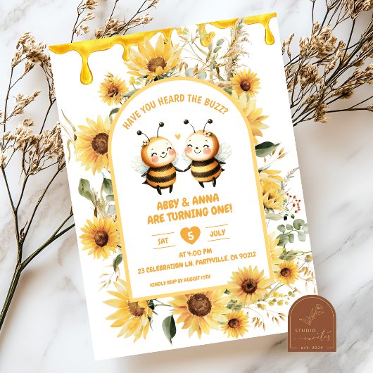 Invitation Anniversaire des jumeaux tournesol