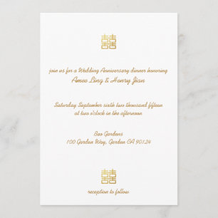 Invitation Anniversaire des Mariages de Gold Double Happiness