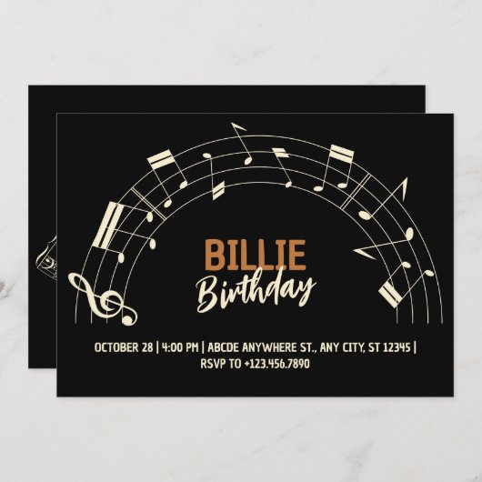 Invitation Anniversaire des notes musicales (Devant / Derrière)