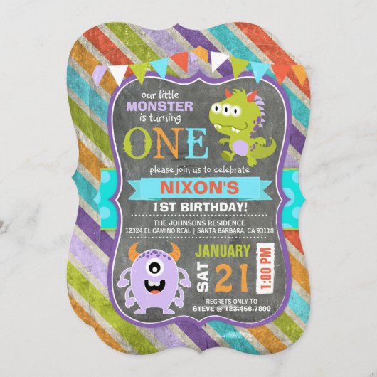 Invitation Anniversaire des petits monstres effrayants (Devant / Derrière)
