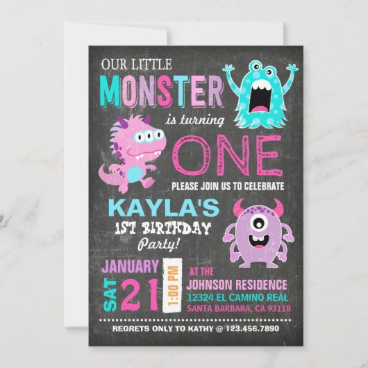 Invitation Anniversaire des petits monstres effrayants (Devant)