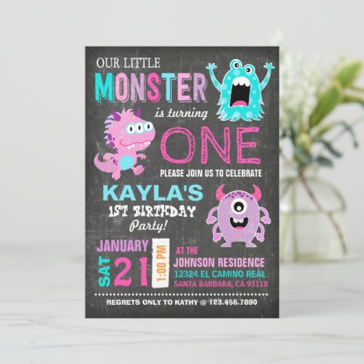 Invitation Anniversaire des petits monstres effrayants (Debout devant)