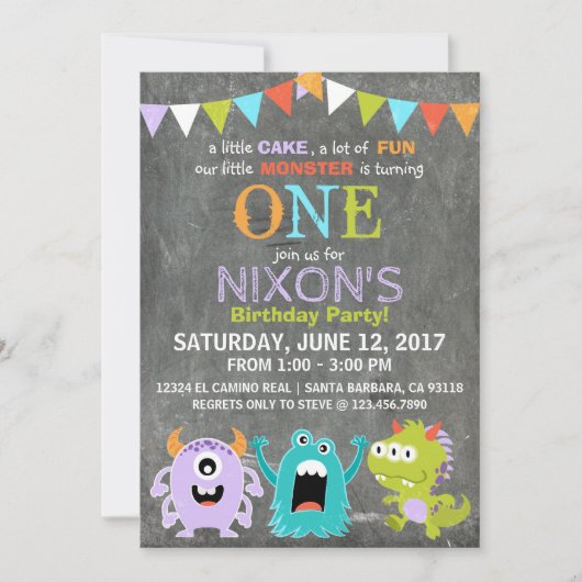 Invitation Anniversaire des petits monstres effrayants (Devant)