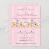 Invitation Anniversaire des rayures florales roses (Devant / Derrière)