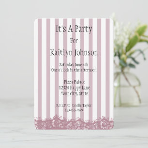 Invitation Anniversaire des rayures roses et de la dentelle