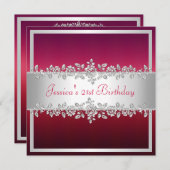 Invitation Anniversaire des Roses d'argent rose rouge (Devant / Derrière)