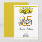 Invitation Anniversaire des roses jaunes romantiques (Devant / Derrière)