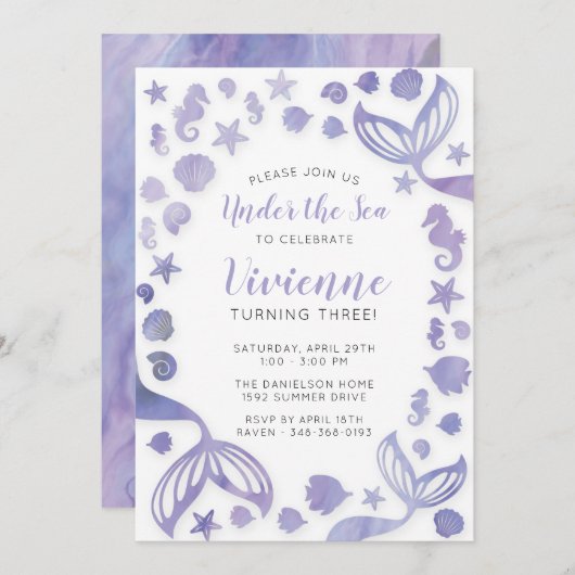 Invitation Anniversaire des sirènes marines (Devant / Derrière)