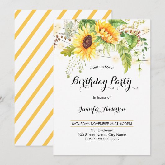 Invitation Anniversaire des Tournesols (Devant / Derrière)