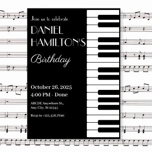 Invitation Anniversaire des tuteurs Piano Noir et Blanc