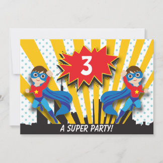Invitation Anniversaire des Twins Superhero| Cheveux Brown