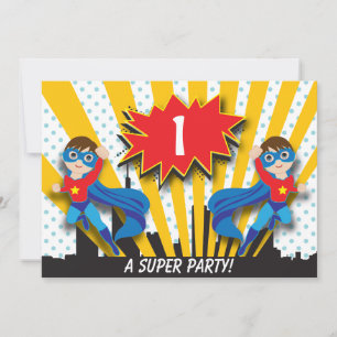 Invitation Anniversaire des Twins Superhero Cheveux Brown