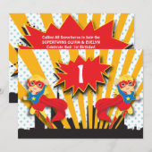 Invitation Anniversaire des Twins Superhero| Filles blondes (Devant / Derrière)