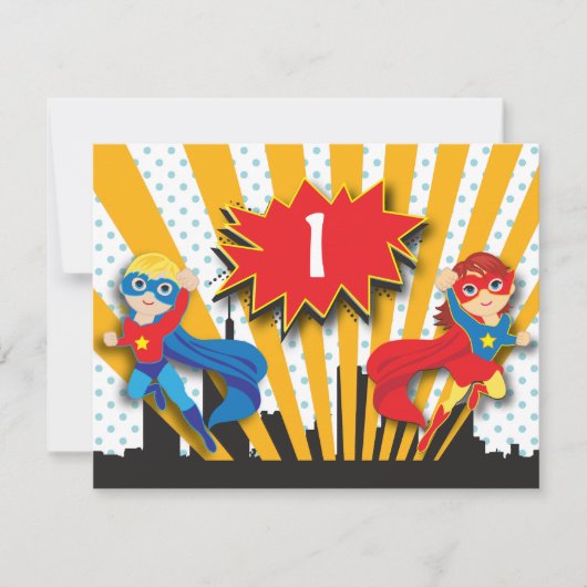 Invitation Anniversaire des Twins Superhero| Garçon et fille (Devant)