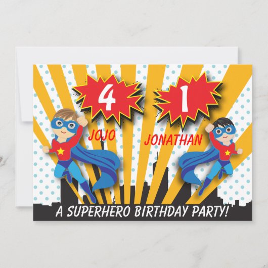 Invitation Anniversaire des Twins Superhero| Garçons Brown/Ch (Devant)