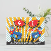 Invitation Anniversaire des Twins Superhero| Garçons Brown/Ch (Debout devant)