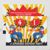 Invitation Anniversaire des Twins Superhero| Garçons Brown/Ch (Devant / Derrière)