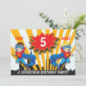 Invitation Anniversaire des Twins Superhero| Garçons Brown/Ch (Debout devant)