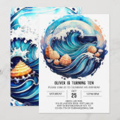 Invitation Anniversaire des vagues marémotrices personnalisée (Devant / Derrière)