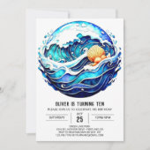 Invitation Anniversaire des vagues marines (Devant)