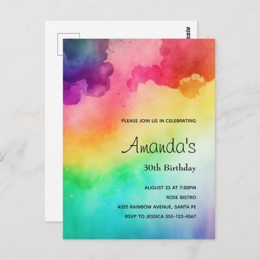 Invitation anniversaire design abstrait couleurs a (Devant / Derrière)