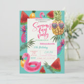 Invitation Anniversaire d'été, Ananas rafraîchissant, Pastèqu (Debout devant)