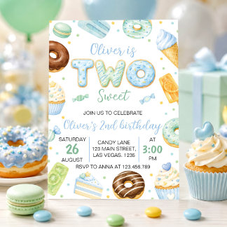 Invitation anniversaire deux gâteaux pastel doux