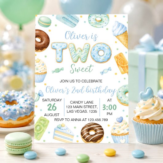 Invitation anniversaire deux gâteaux pastel doux