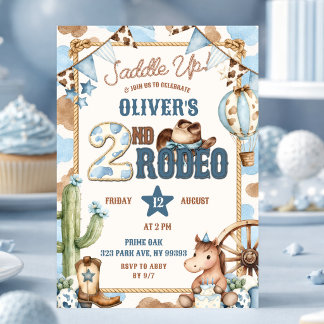 Invitation Anniversaire Deuxième Rodéo Monté sur Selle de Cow