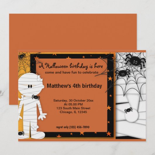 Invitation Anniversaire d'Halloween (Devant / Derrière)