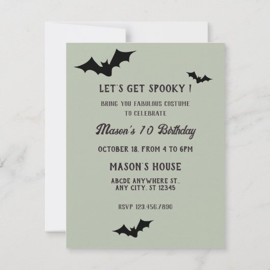 Invitation anniversaire d'Halloween (Dos)