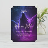 Invitation Anniversaire d'Halloween adulte Fantôme bleu viole (Debout devant)