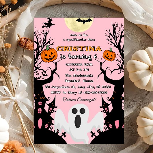Invitation Anniversaire d'Halloween Éffrayant rose