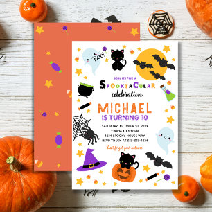 Invitation Anniversaire d'Halloween orange blanc