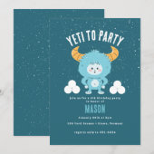 Invitation Anniversaire d'hiver Blue Boy Neige "Yeti to Party (Devant / Derrière)