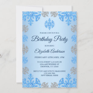 Invitation Anniversaire d'hiver Ice Bleu Silver Flocon de nei