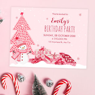 Invitation Anniversaire d'hiver ludique rose