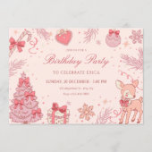 Invitation Anniversaire d'hiver mignon rose (Devant)