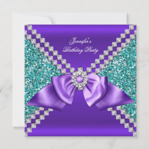 Invitation Anniversaire Diamant Bleu Turquoise Violet Paillet