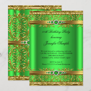 Invitation Anniversaire Diamant Damassé Or Vert Citron Élégan