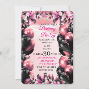 Invitation Anniversaire Digital Let's Party Ballons Rose Pail