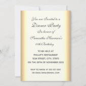 Invitation Anniversaire Dîner fête blanc et jaune or (Dos)