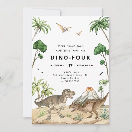 Invitation Anniversaire Dino-Four Dinosaur (Devant)