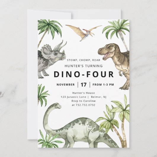 Invitation Anniversaire Dino-Four Dinosaur (Devant)