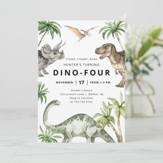 Invitation Anniversaire Dino-Four Dinosaur (Debout devant)