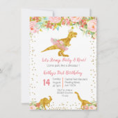 Invitation Anniversaire Dino Trex Rose Floral (Devant)
