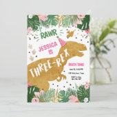 Invitation Anniversaire Dinosaur en or rose de Dino (Debout devant)