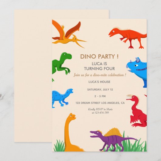 Invitation Anniversaire Dinosaur Invitation (Devant / Derrière)