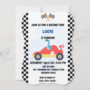 Invitation Anniversaire Dinosaur voiture de course garçon cou